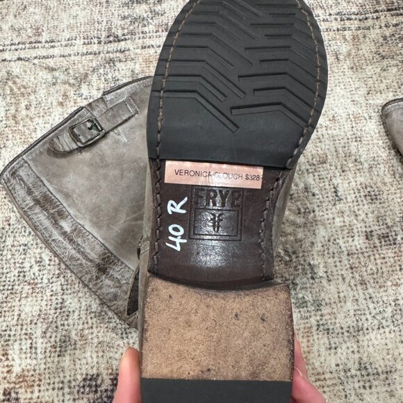 Frye Veronica Slouch Distressed Gray Brown Riding Boots - Picture 2 of 7